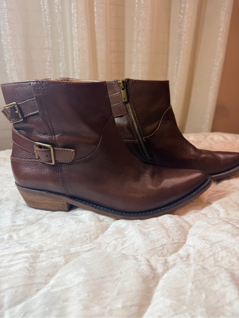 Lucky Brand Caelyn Brown Leather Western Ankle Boots Booties 8.5